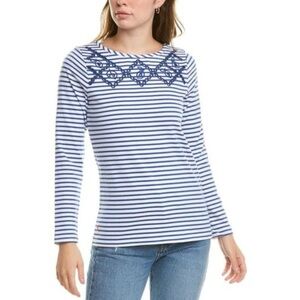 JOULES | Blue‎ and White Striped Harbour Luxe Lemon Cutout Jersey Knit Top Sz. 8